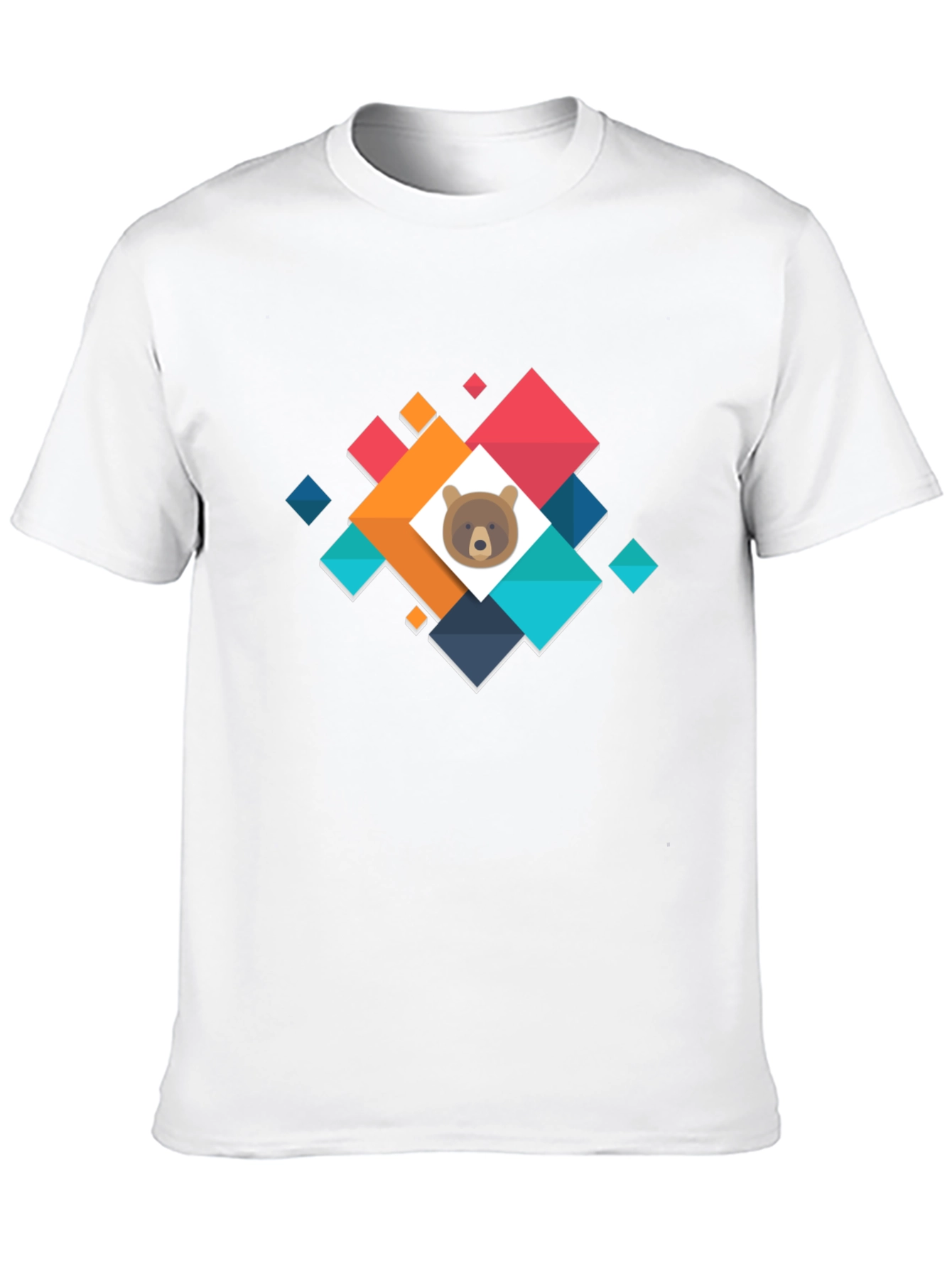 Bear Cub Geometric Graphic T-Shirt - Casual Cotton Tee