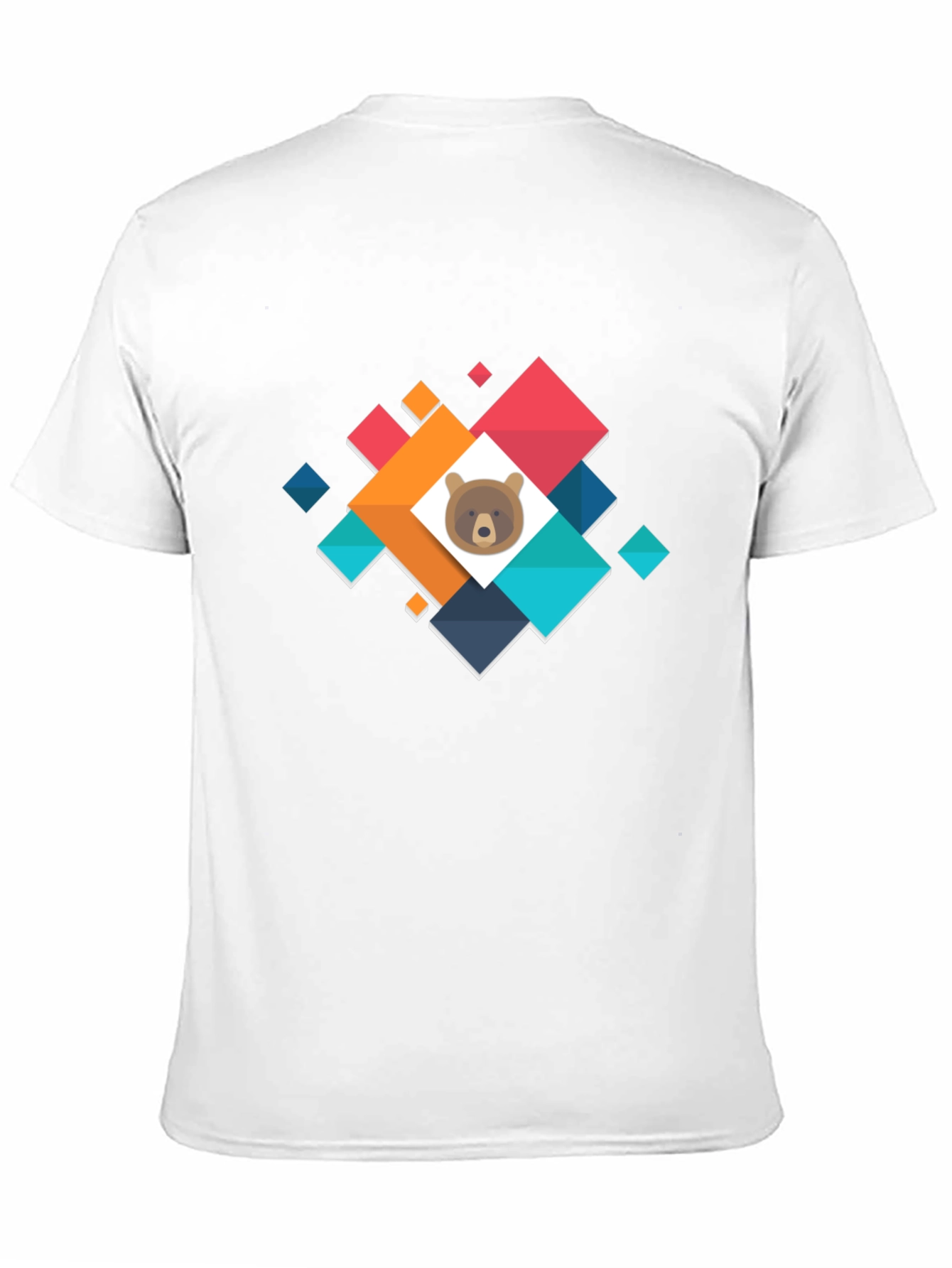 Bear Cub Geometric Graphic T-Shirt - Casual Cotton Tee