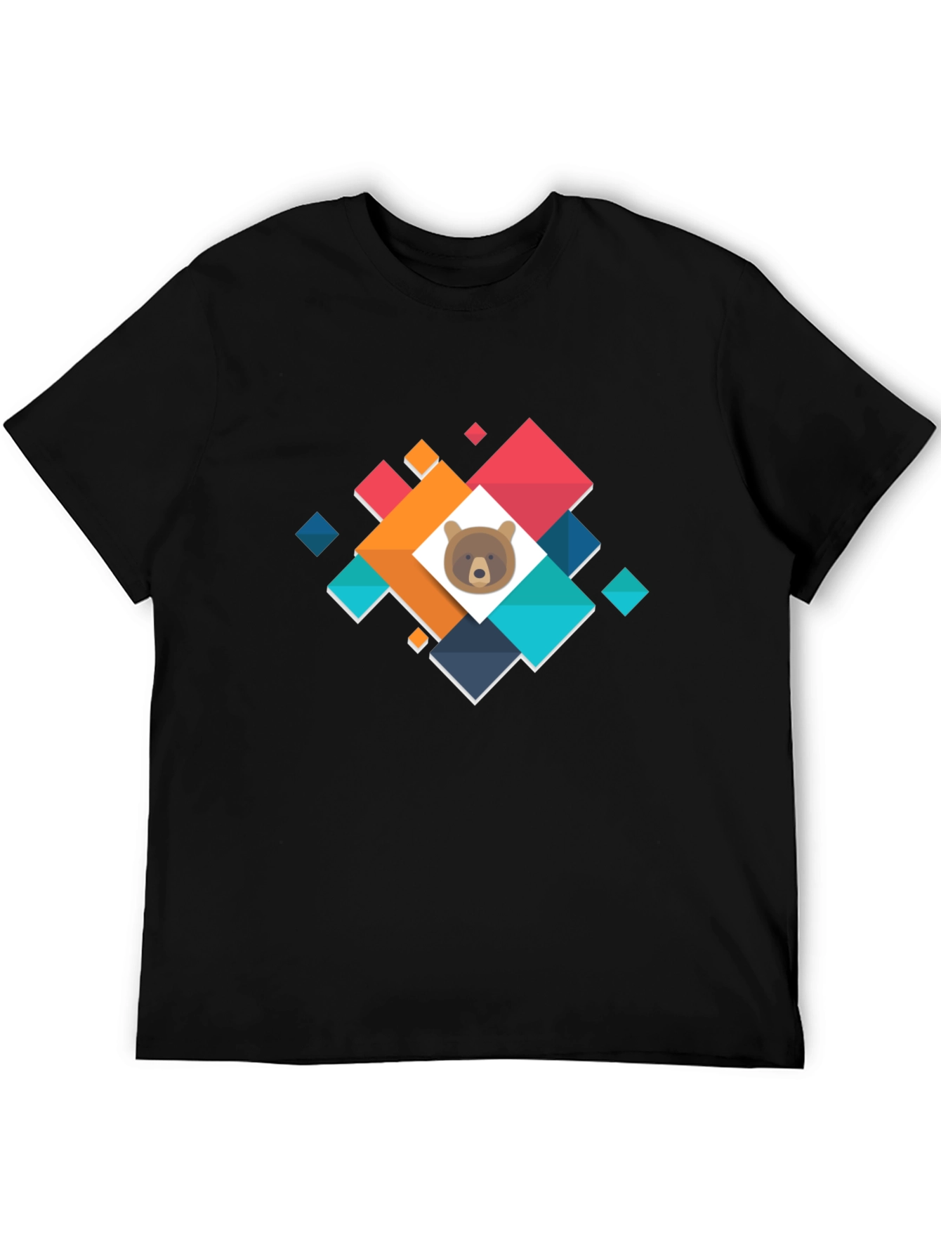 Bear Cub Geometric Graphic T-Shirt - Casual Cotton Tee
