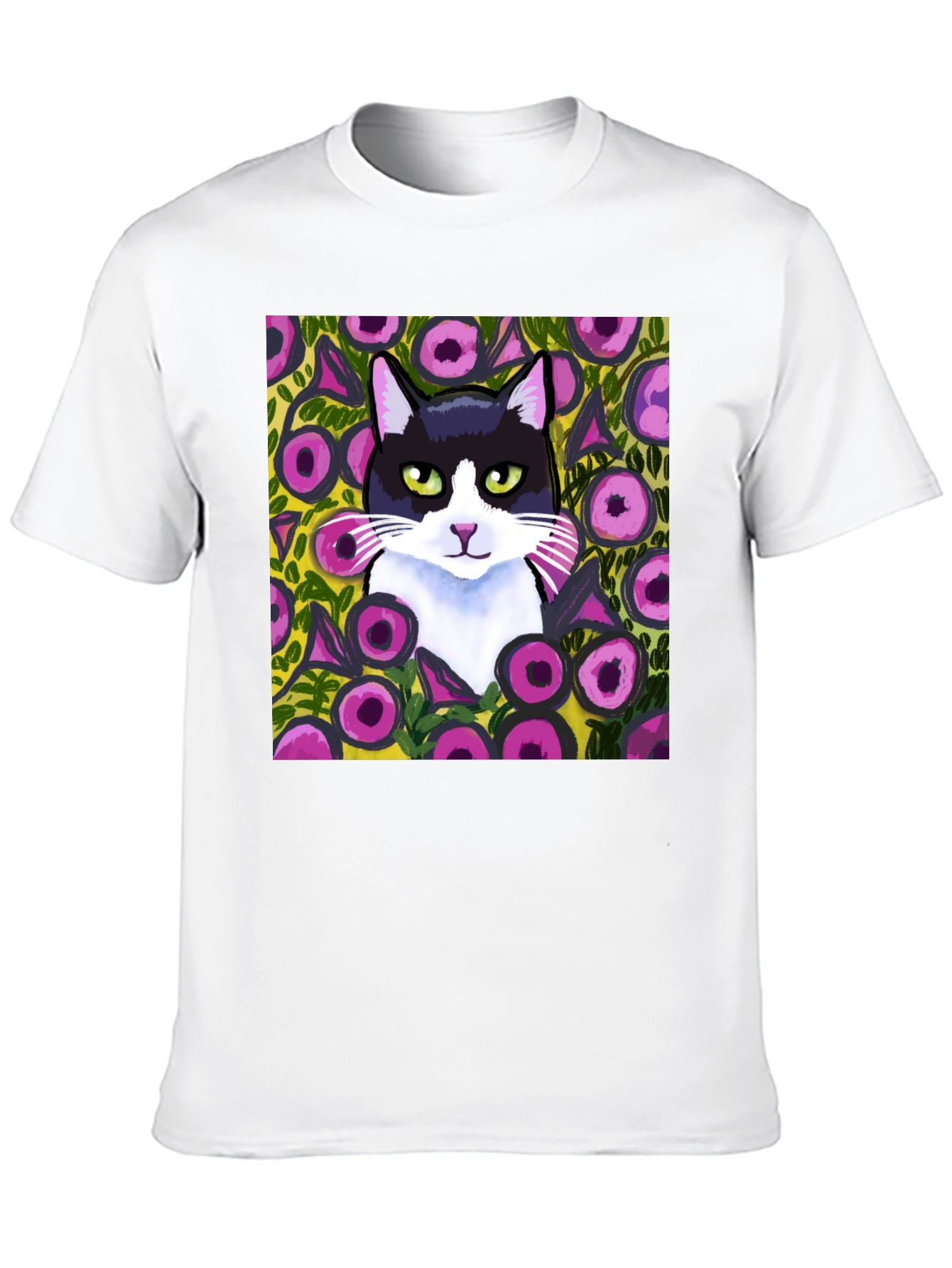 Floral Cat Graphic Tee - Black