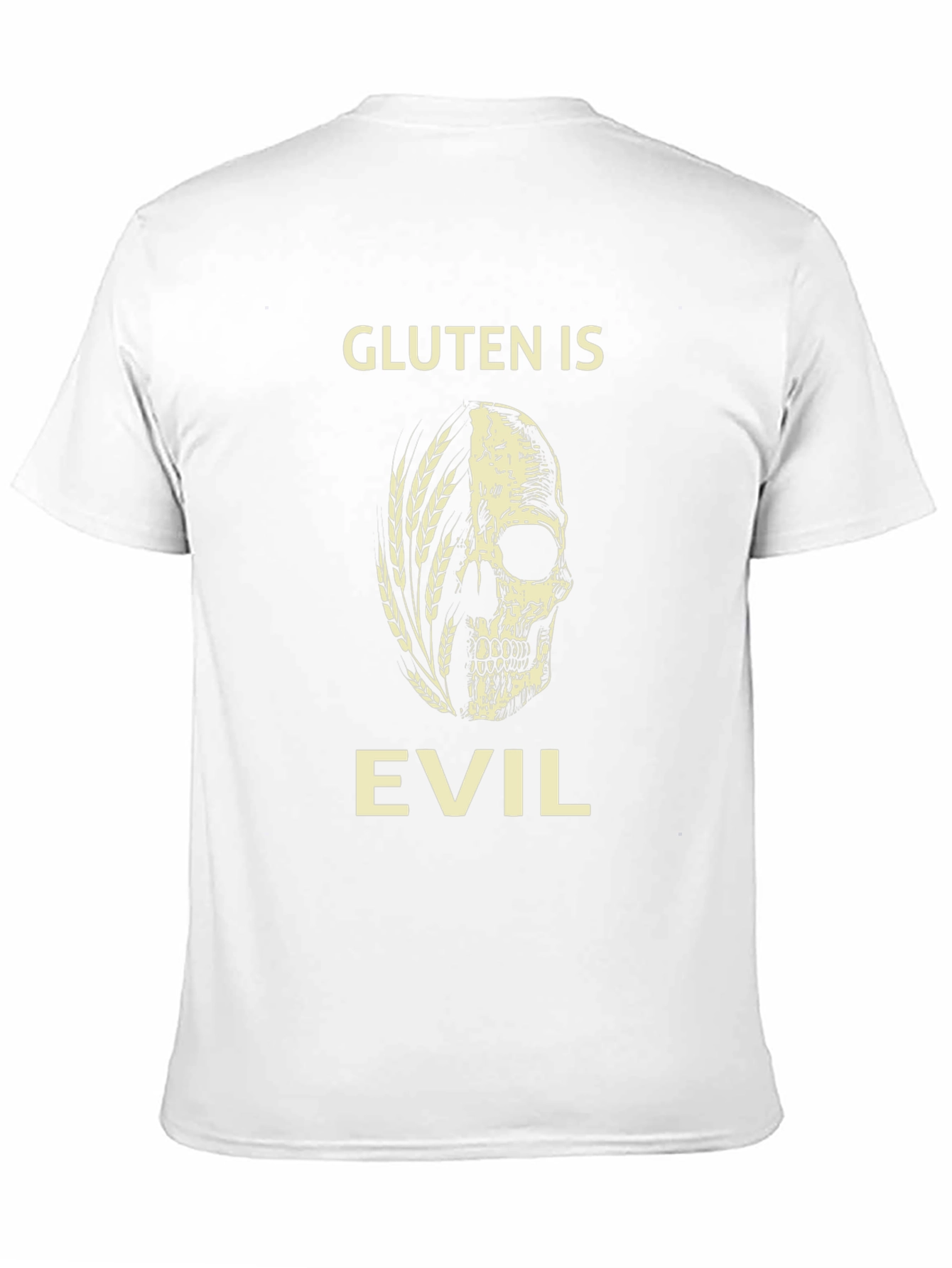 Gluten is Evil T-Shirt - Skull & Wheat Design