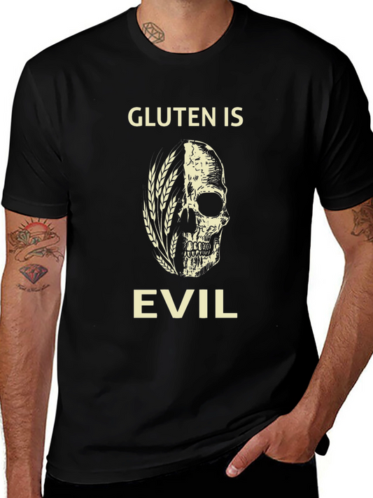 Gluten is Evil T-Shirt - Skull & Wheat Design