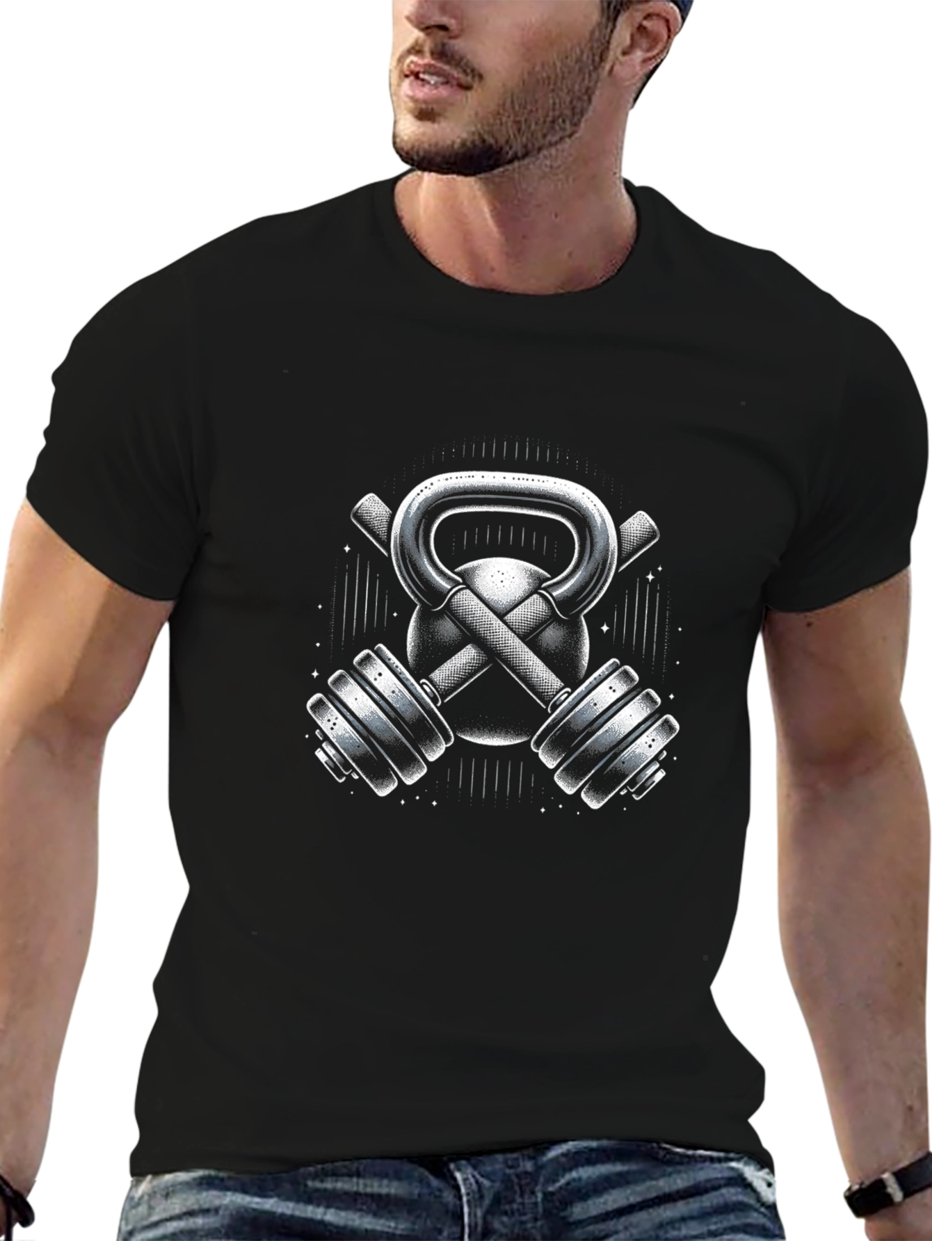 Gym Kettlebell & Barbell T-Shirt - Black