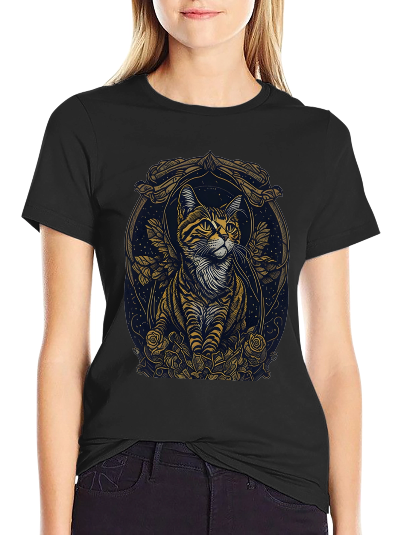 Artistic Cat Portrait Graphic Tee