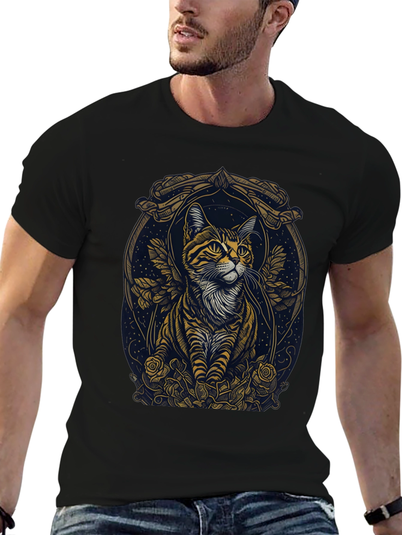 Artistic Cat Portrait Graphic Tee