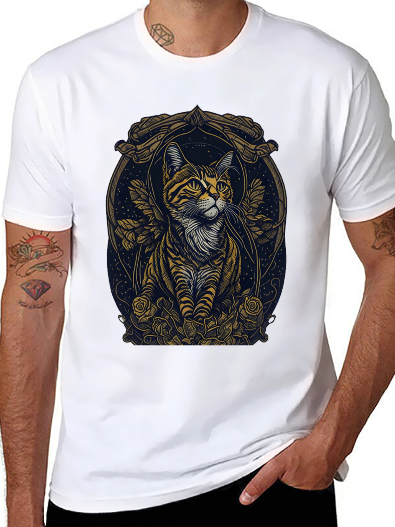 Artistic Cat Portrait Graphic Tee
