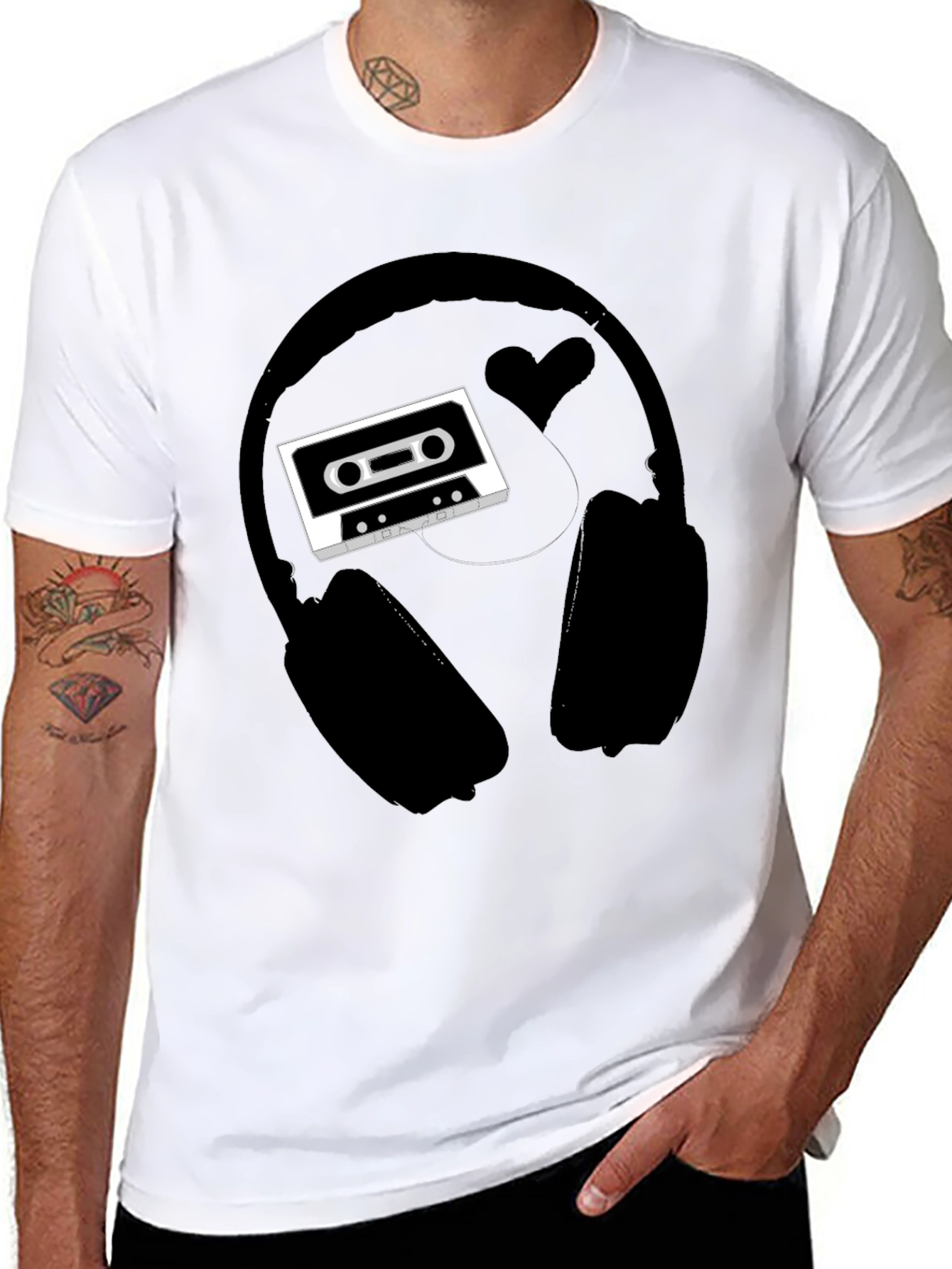 Retro Music Tee: Headphones & Cassette