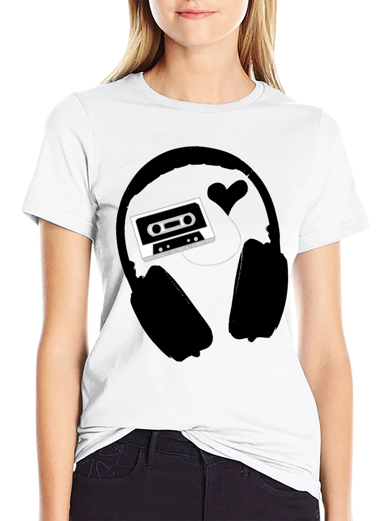 Retro Music Tee: Headphones & Cassette