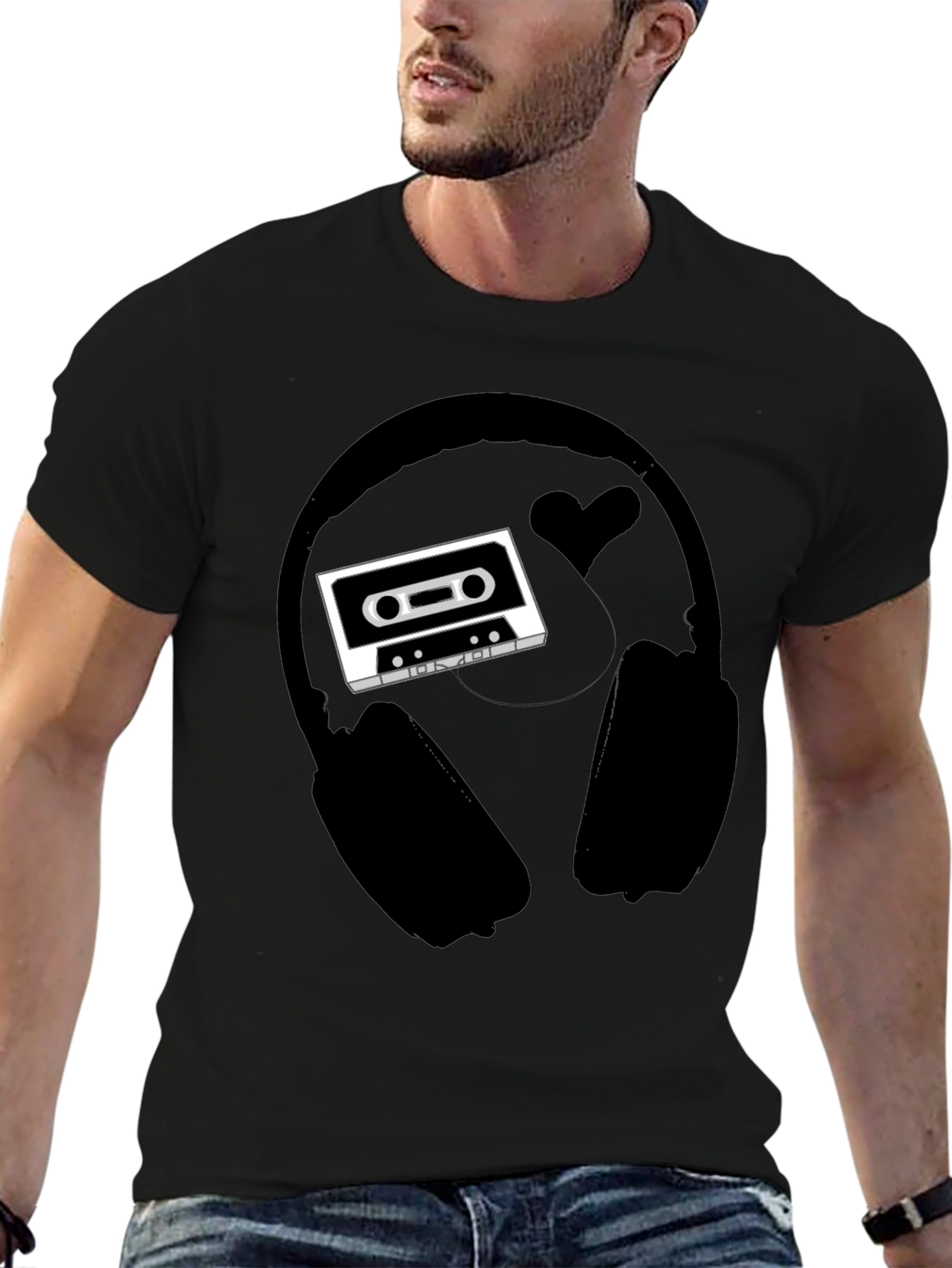Retro Music Tee: Headphones & Cassette