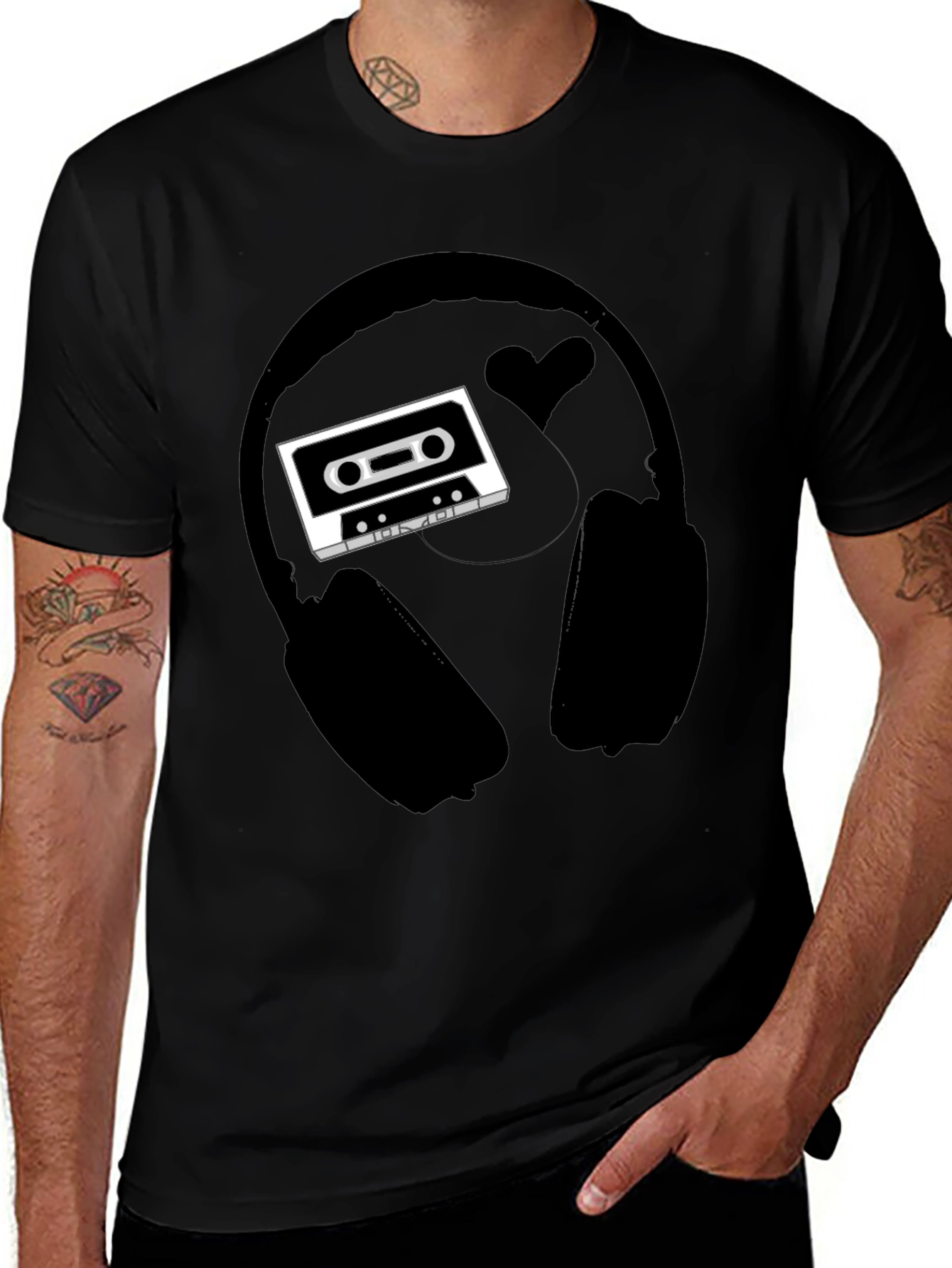 Retro Music Tee: Headphones & Cassette