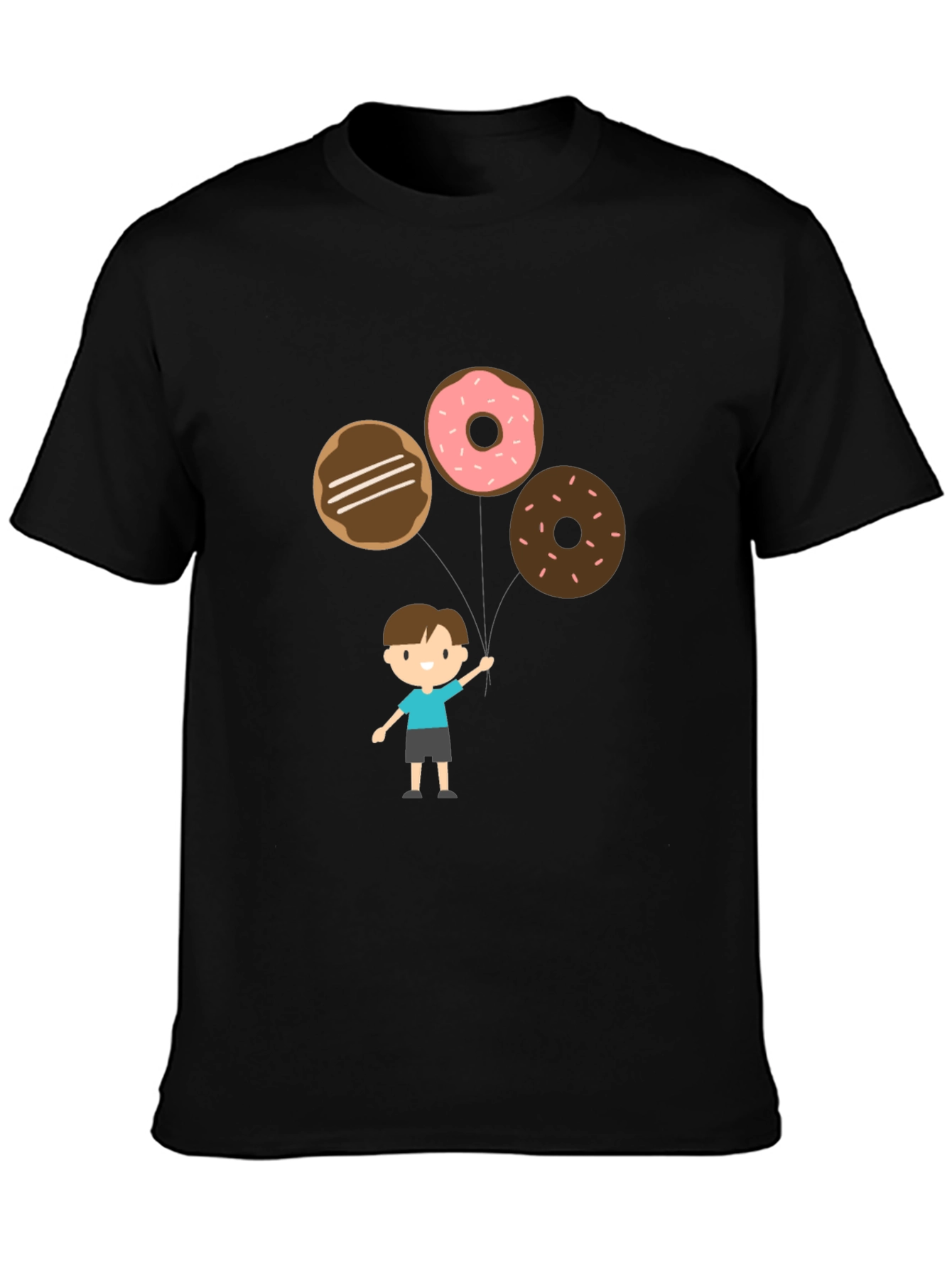 Cartoon Donut Balloon Graphic Tee - Black