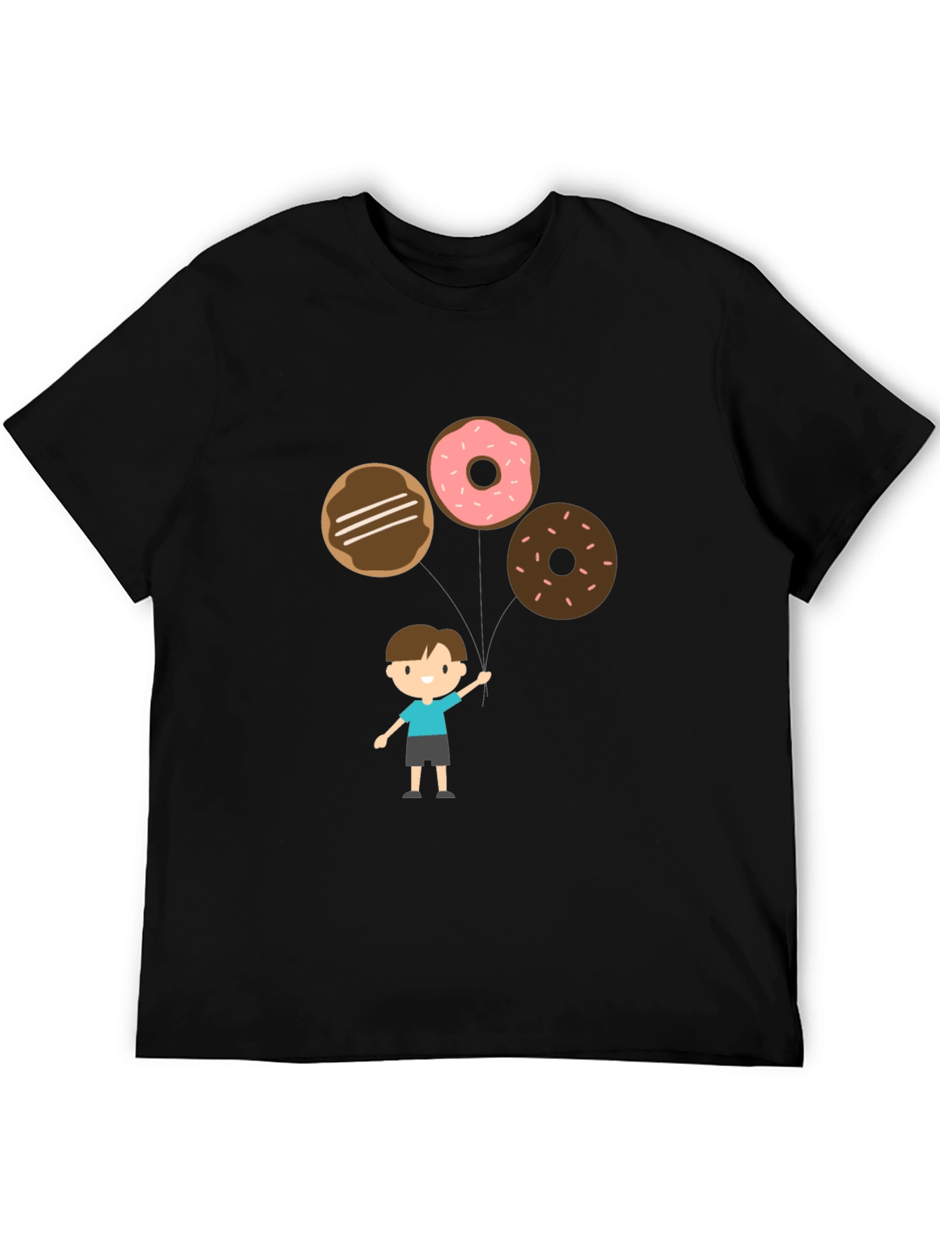 Cartoon Donut Balloon Graphic Tee - Black