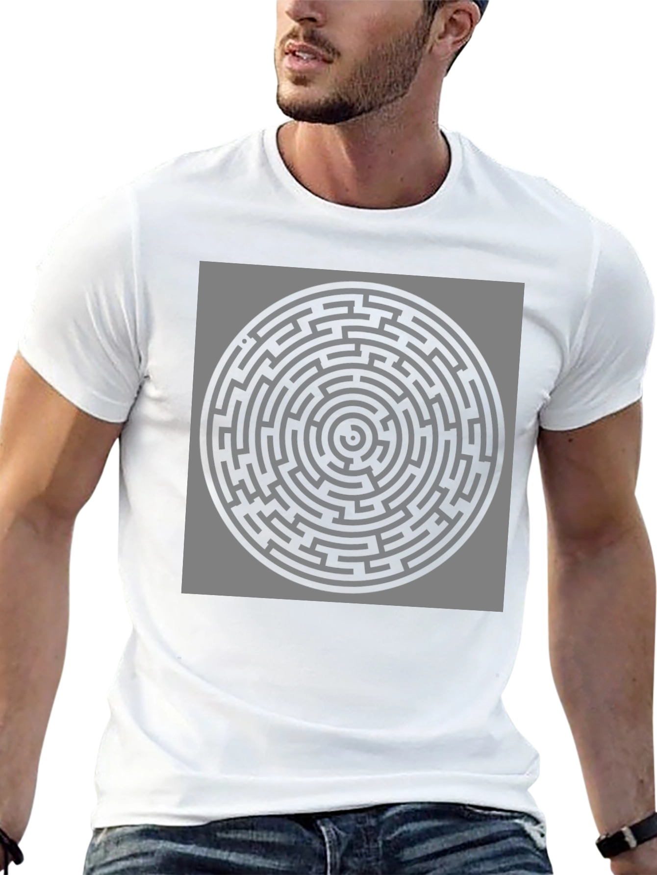 Circular Maze Graphic T-Shirt - Black