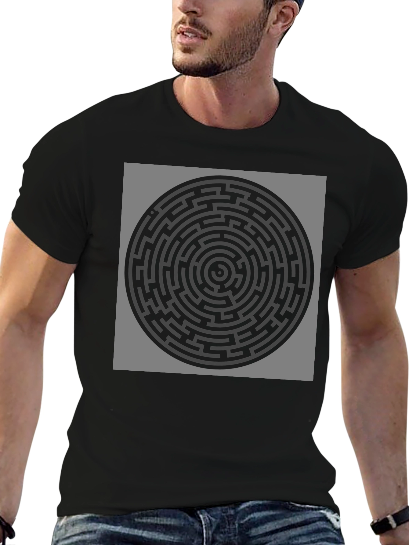 Circular Maze Graphic T-Shirt - Black
