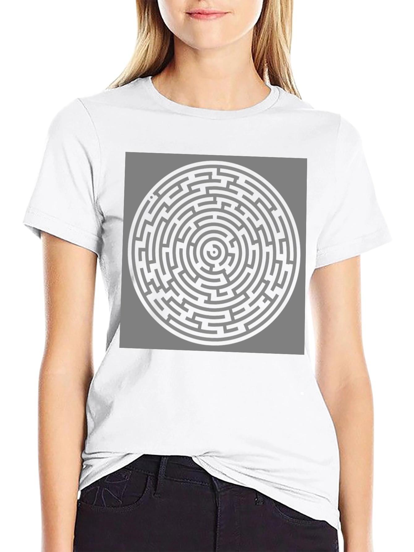 Circular Maze Graphic T-Shirt - Black