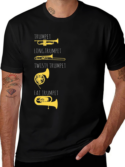 Funny Trumpet Types Graphic Print Crew Neck T-Shirt