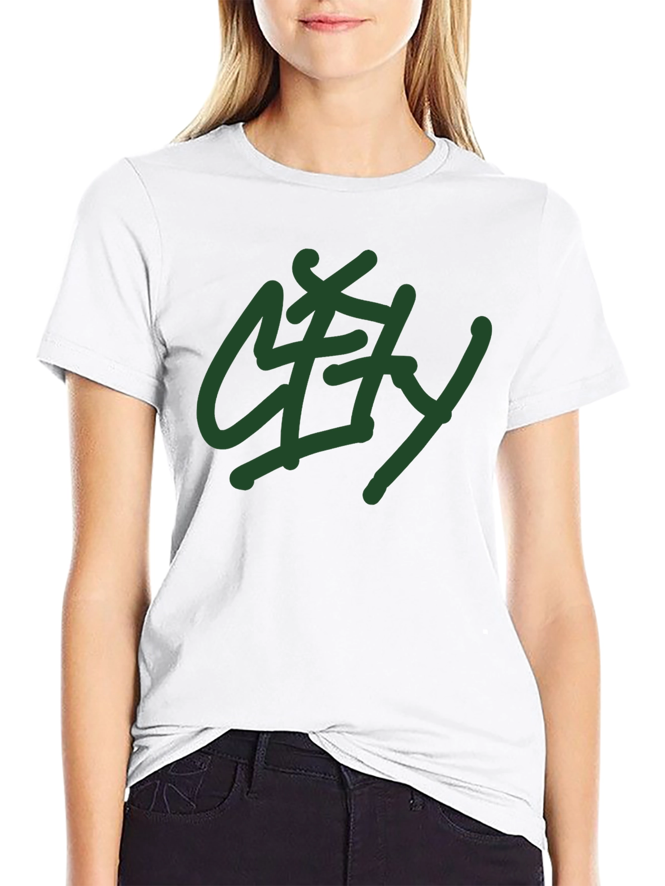 Black T-Shirt with Green City Graphic