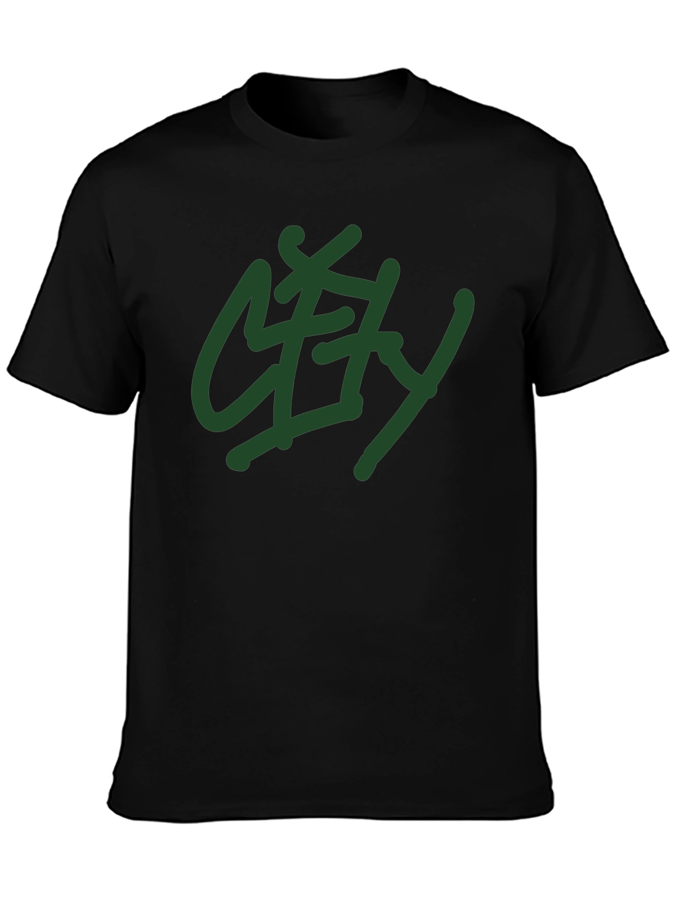 Black T-Shirt with Green City Graphic