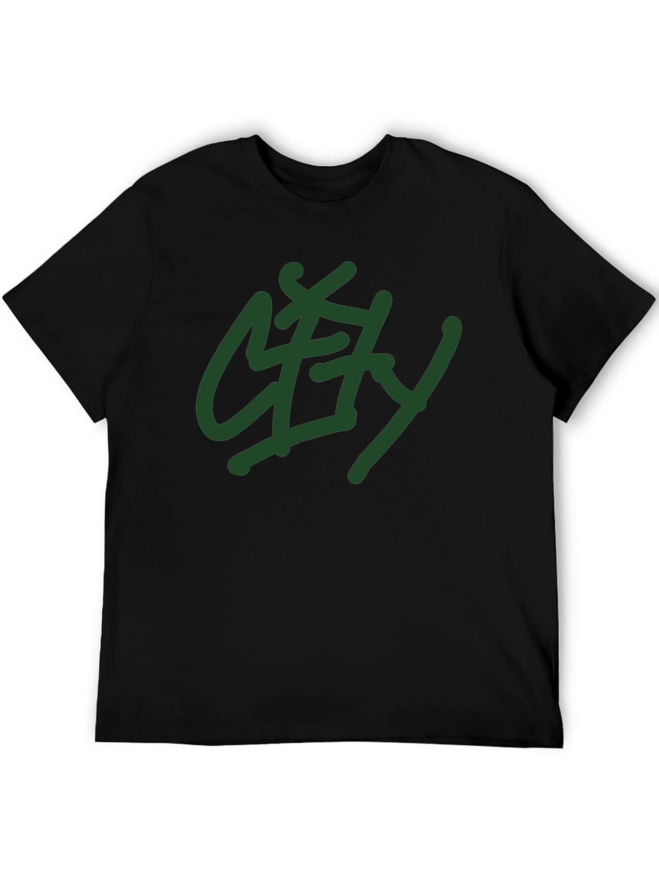 Black T-Shirt with Green City Graphic