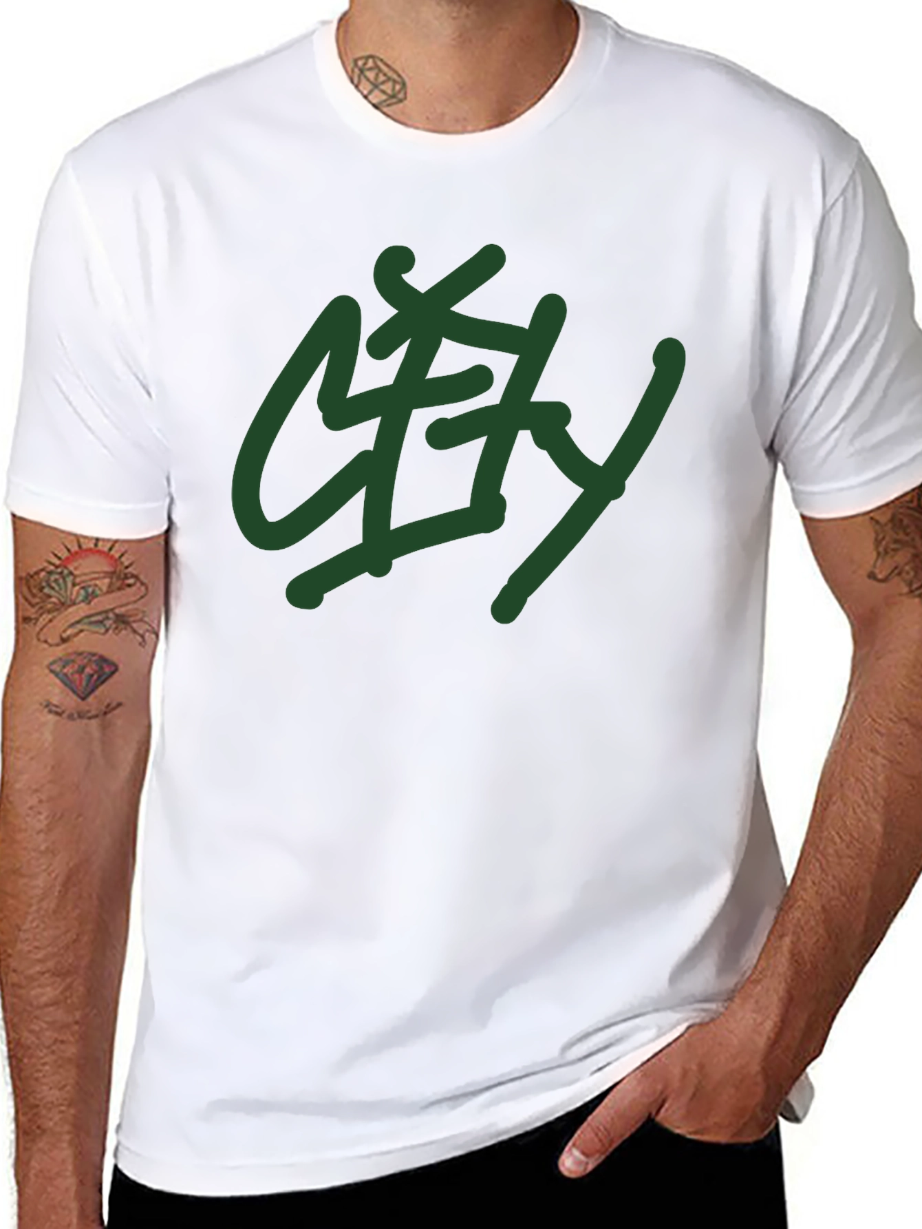 Black T-Shirt with Green City Graphic