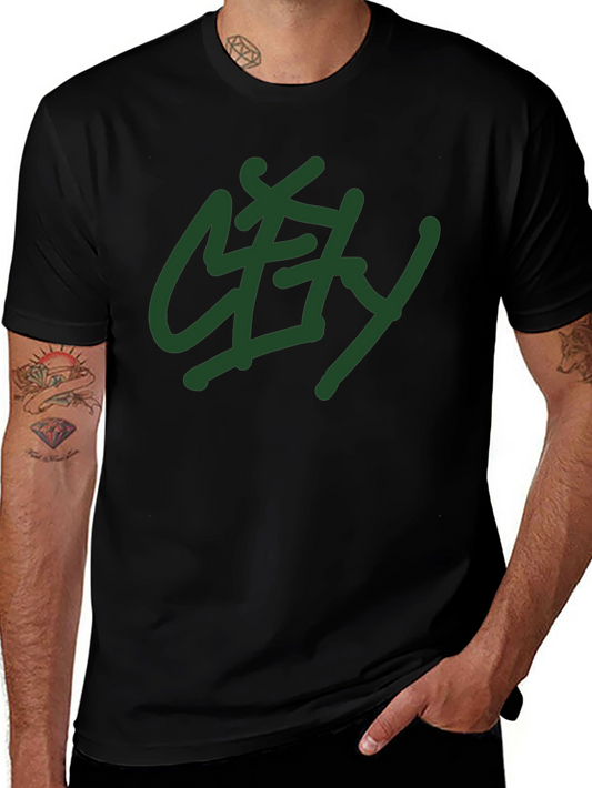 Black T-Shirt with Green City Graphic