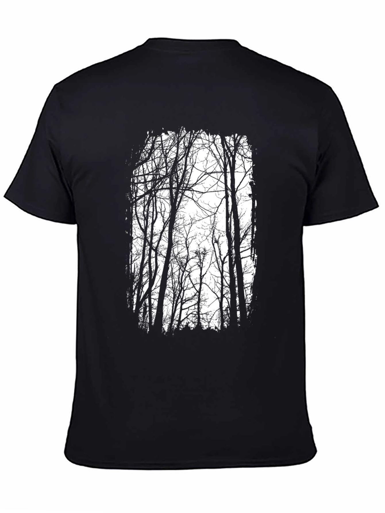 Mens Black T-Shirt with Forest Tree Design