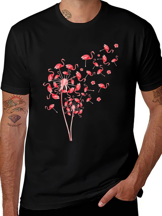 Flamingo Dandelion Graphic Print T-Shirt