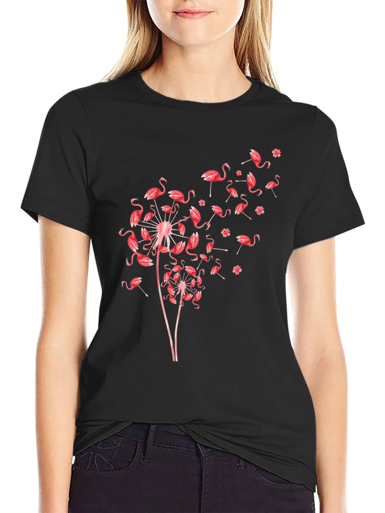 Flamingo Dandelion Graphic Print T-Shirt