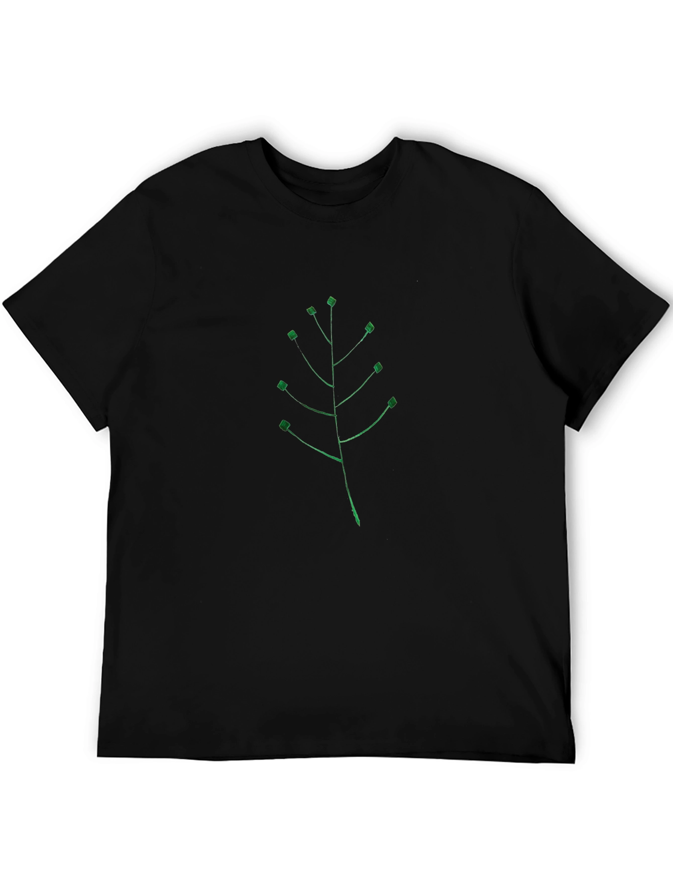Minimalist Green Leaf Black T-Shirt