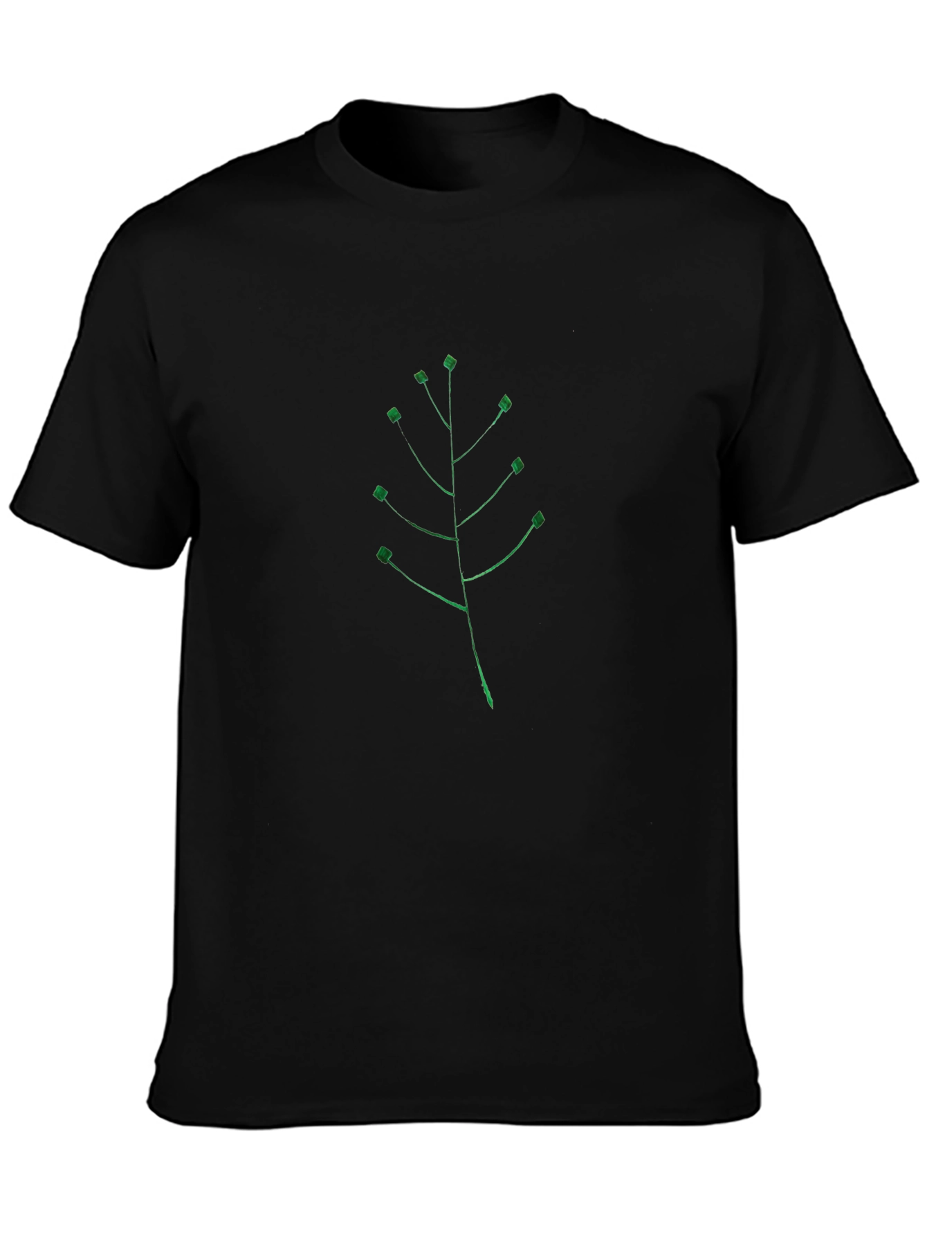 Minimalist Green Leaf Black T-Shirt