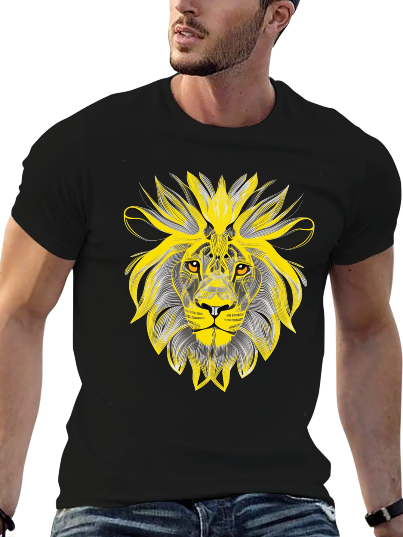 Lion Graphic Black T-Shirt - Bold Artistic Design