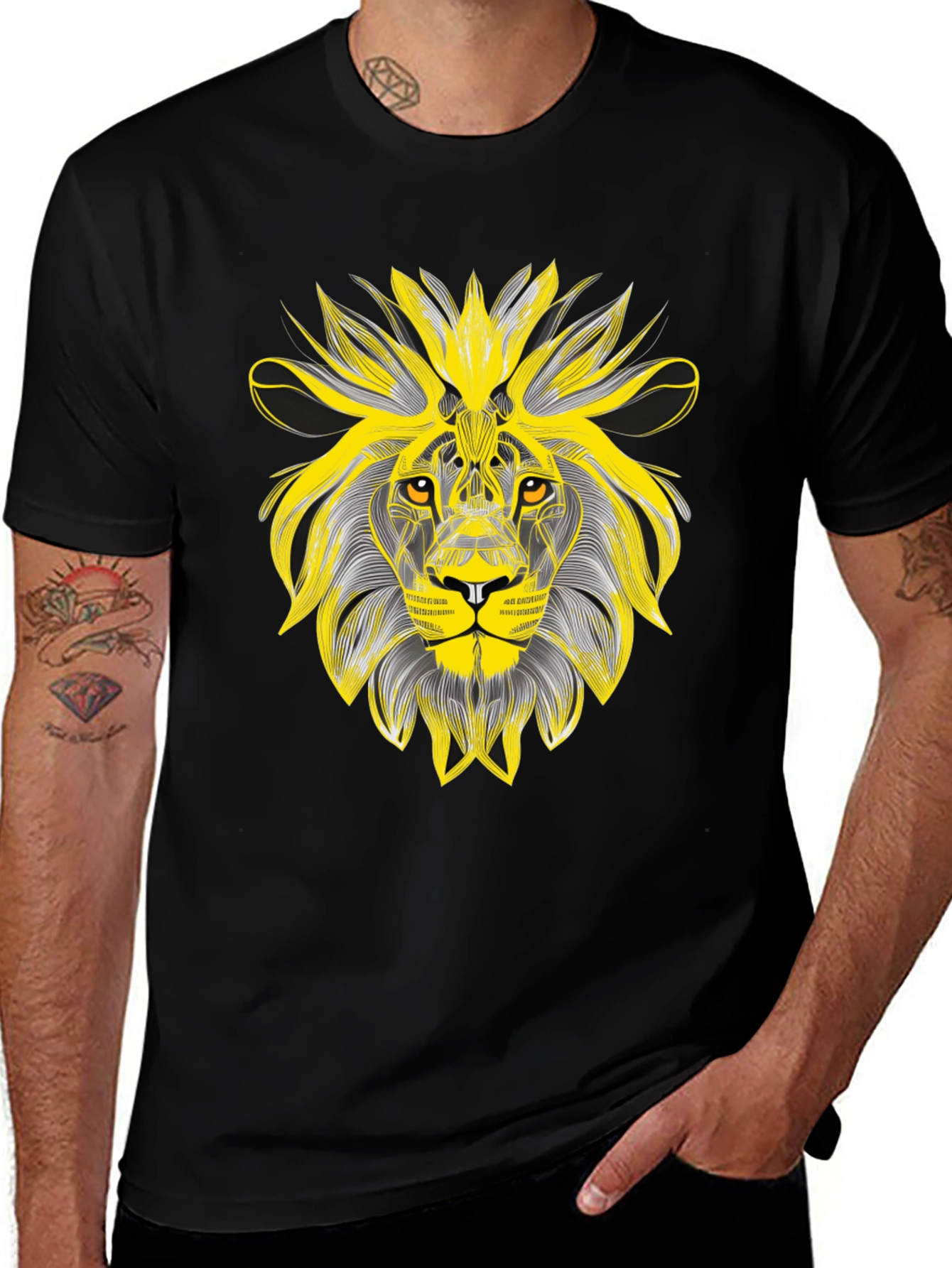 Lion Graphic Black T-Shirt - Bold Artistic Design