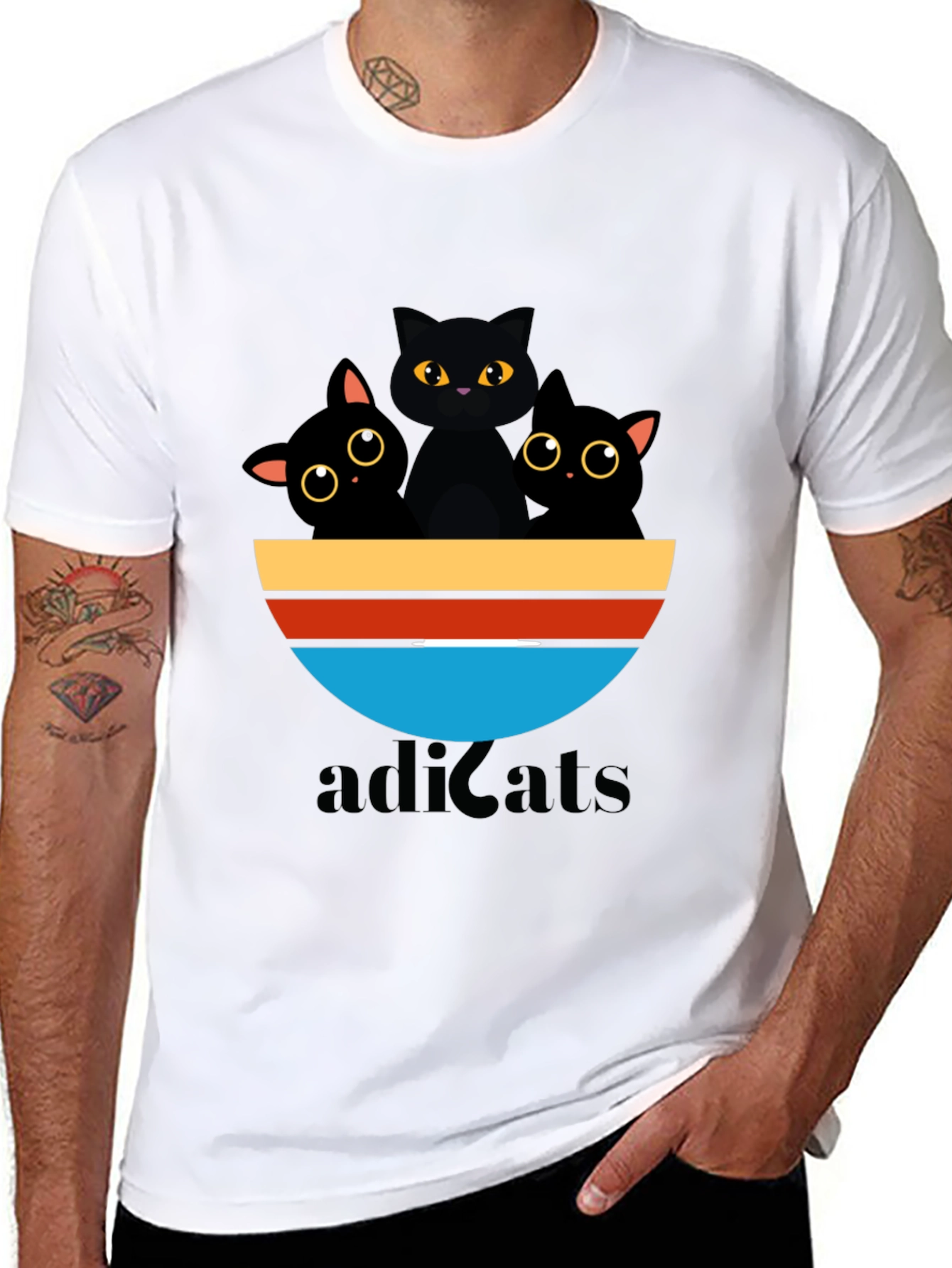 Adicats Graphic Tee - Black Cat Retro Style