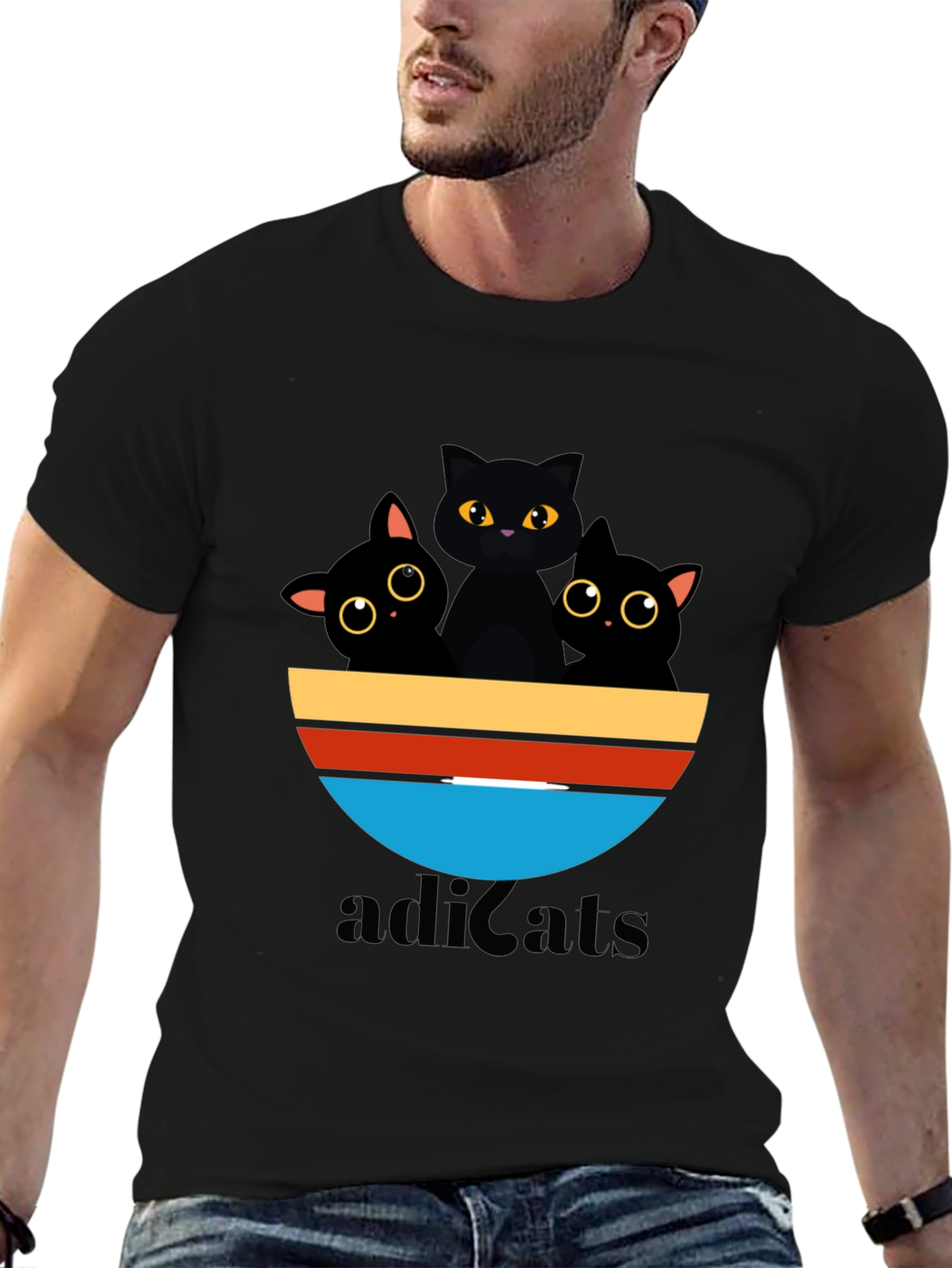 Adicats Graphic Tee - Black Cat Retro Style