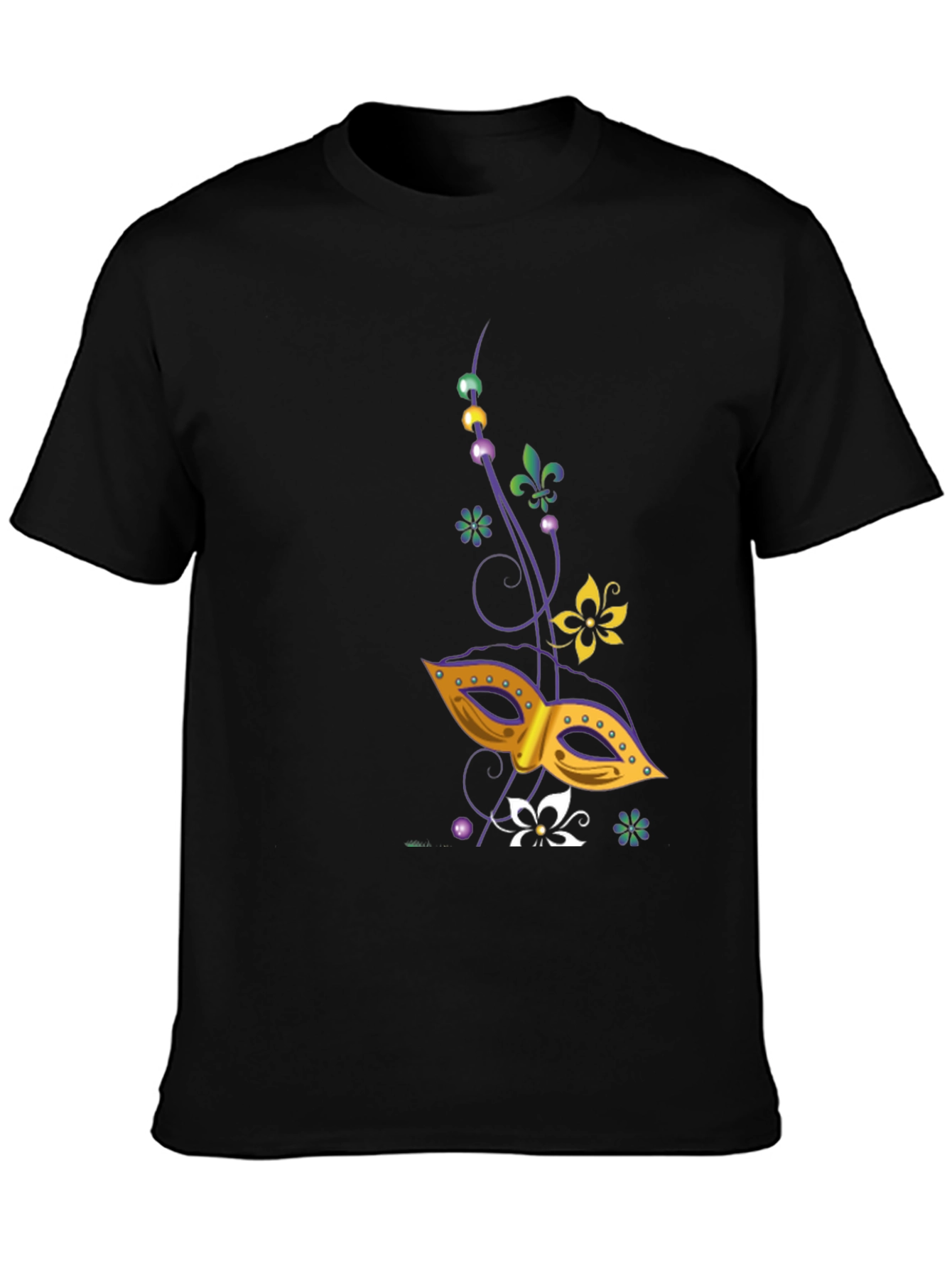 Mardi Gras Mask Graphic Tee - Mens Black T-Shirt