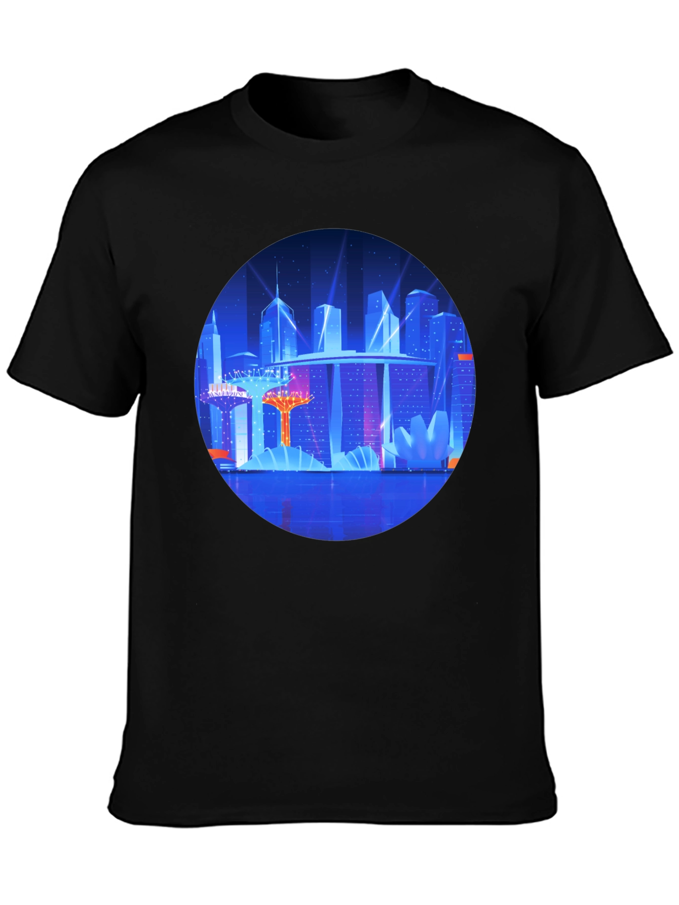Futuristic Cityscape Graphic Black Tee