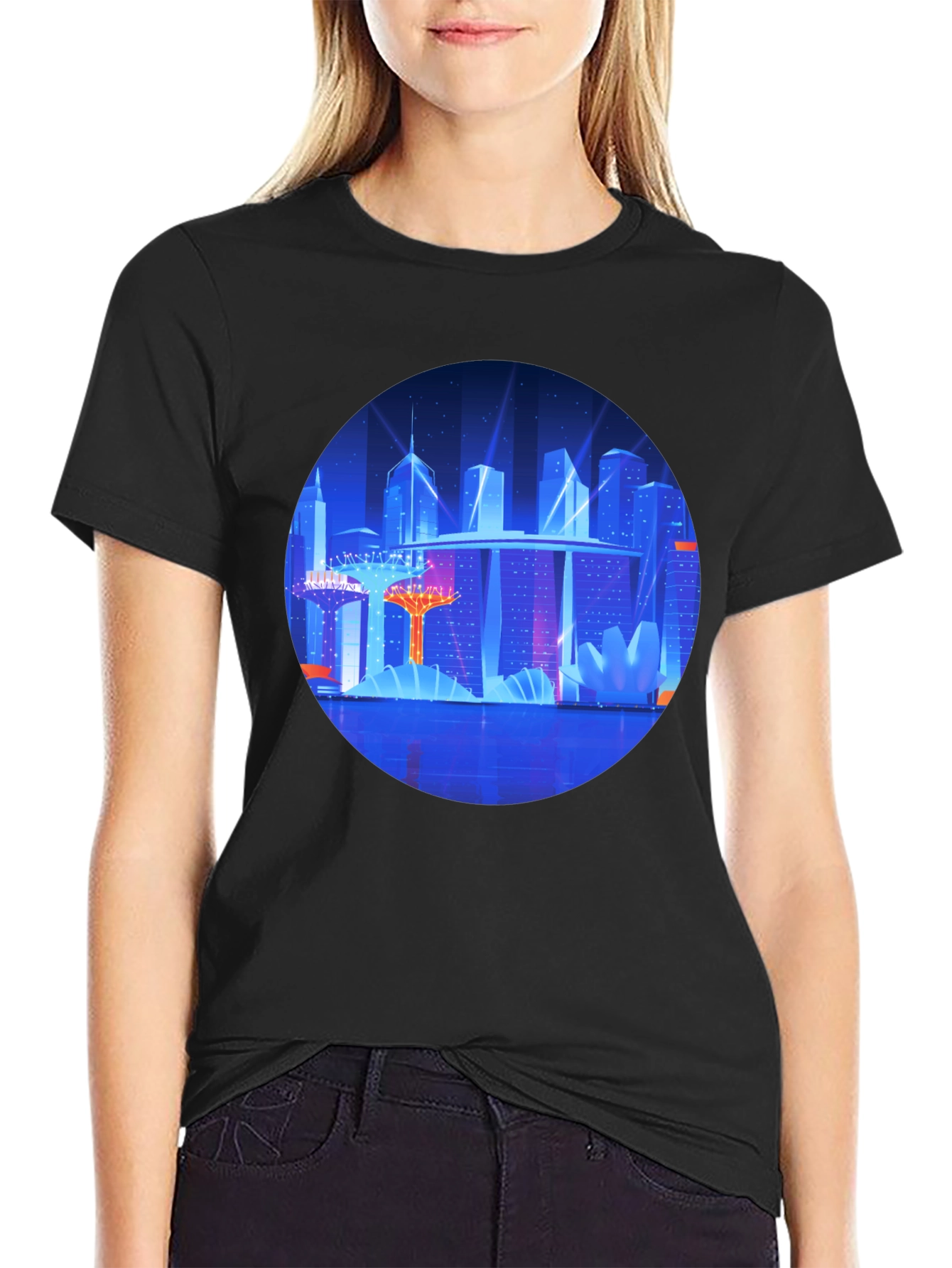 Futuristic Cityscape Graphic Black Tee