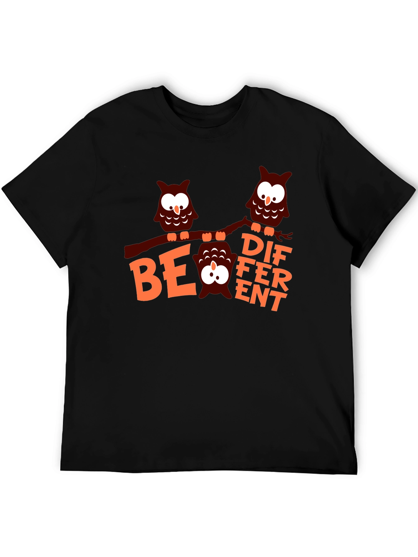 Be Different Owl Graphic Tee - Black Cotton T-Shirt