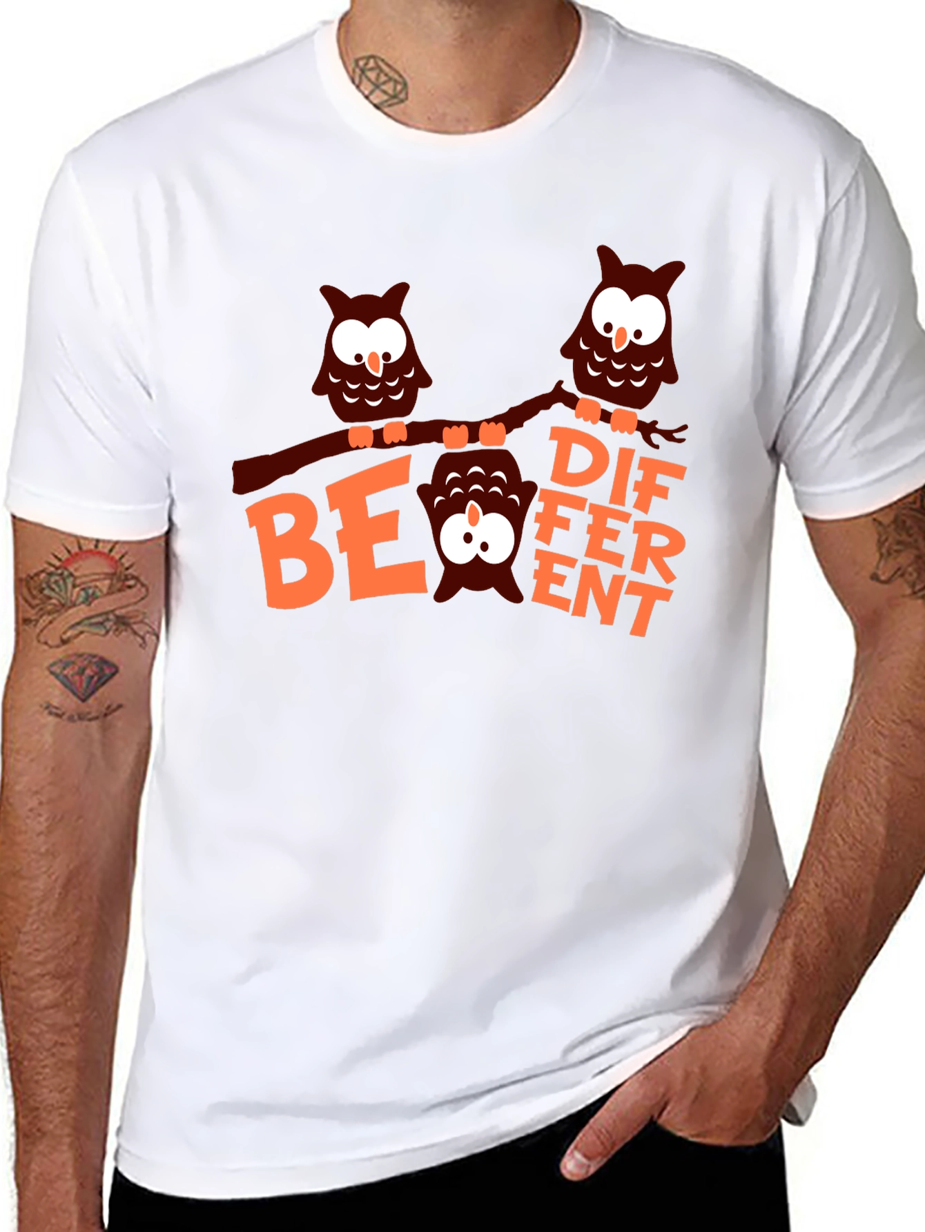 Be Different Owl Graphic Tee - Black Cotton T-Shirt
