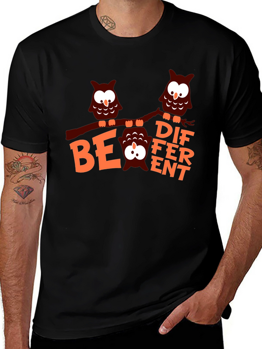 Be Different Owl Graphic Tee - Black Cotton T-Shirt
