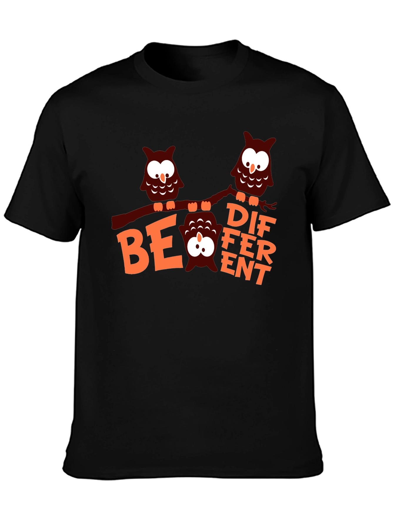 Be Different Owl Graphic Tee - Black Cotton T-Shirt