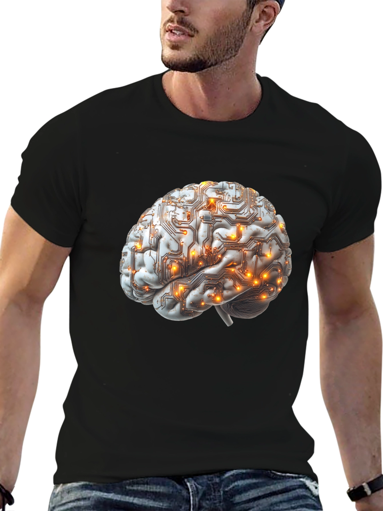 Brain Circuitry Graphic Tee - Black Cotton T-Shirt