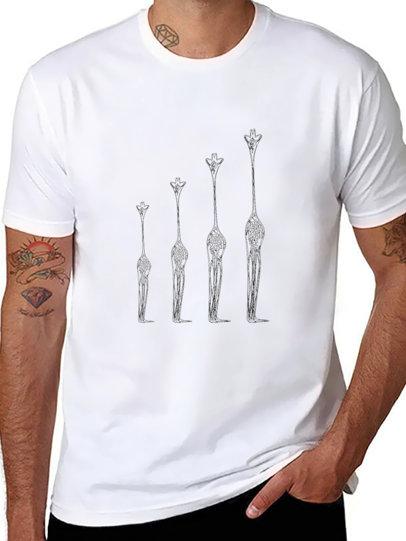 Giraffe Growth Chart Black T-Shirt - Unique Animal Design