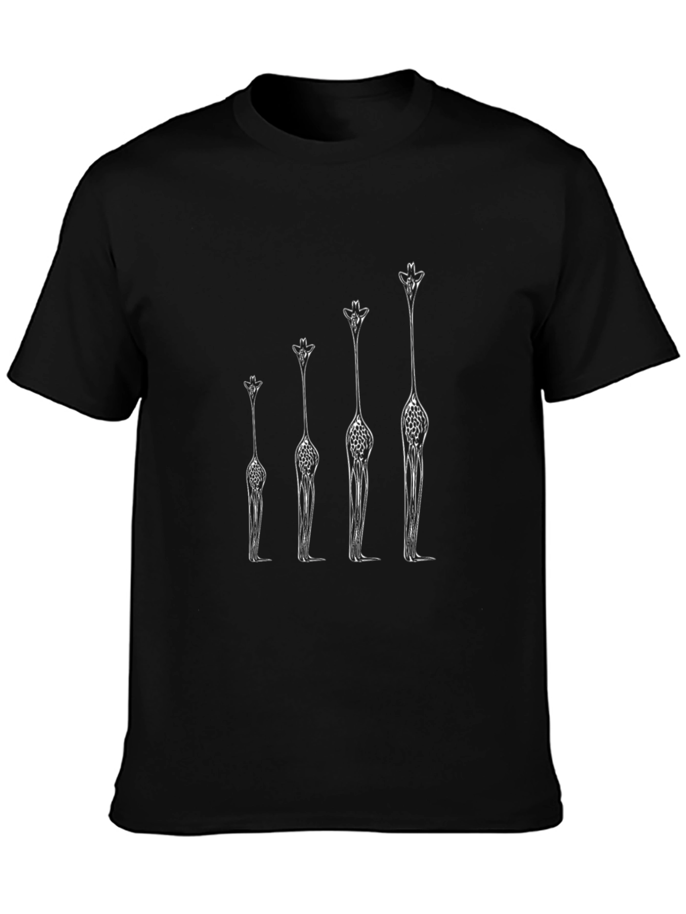 Giraffe Growth Chart Black T-Shirt - Unique Animal Design