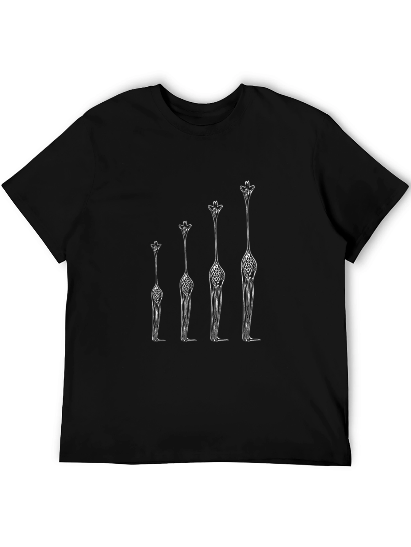 Giraffe Growth Chart Black T-Shirt - Unique Animal Design