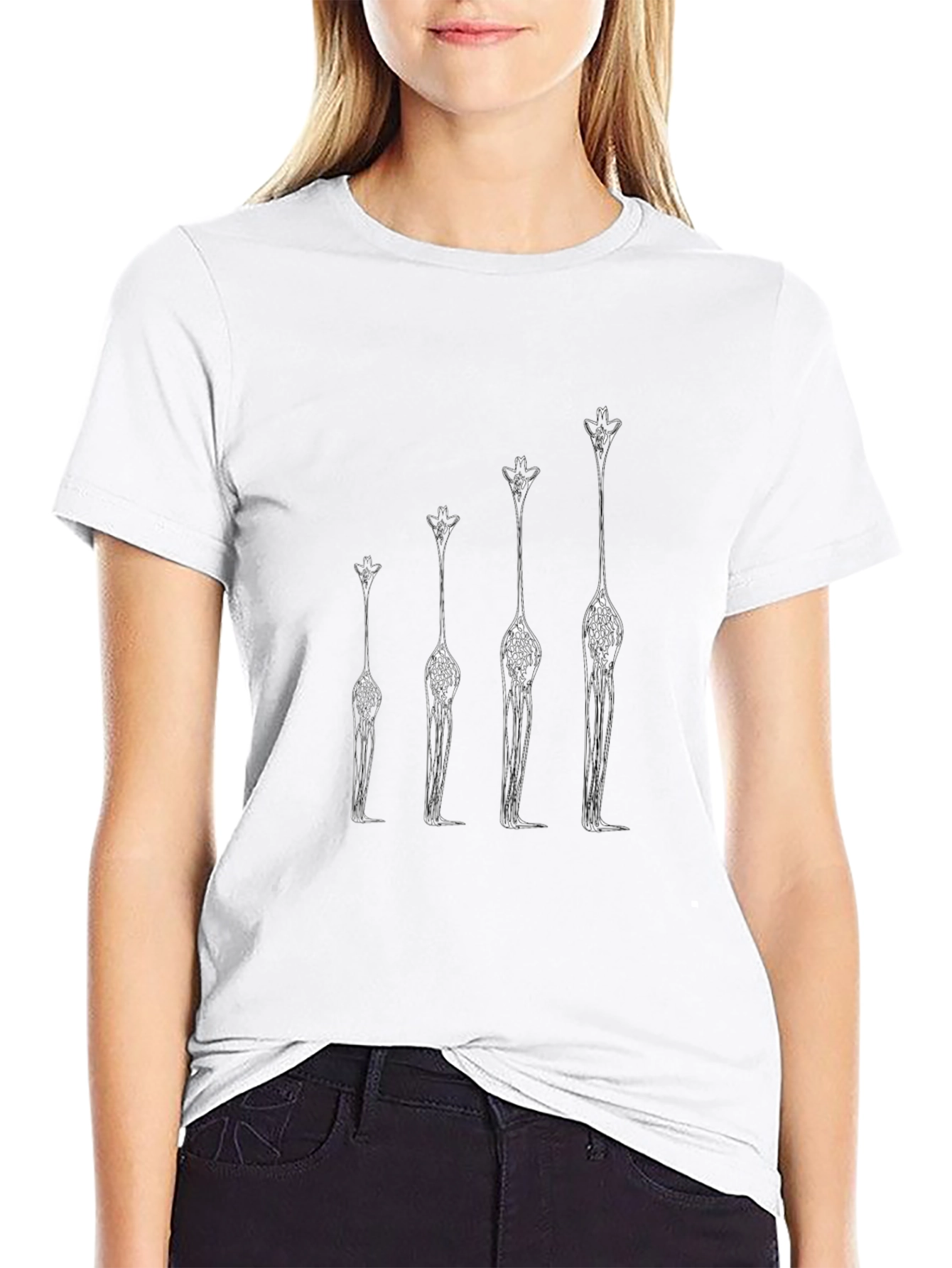 Giraffe Growth Chart Black T-Shirt - Unique Animal Design