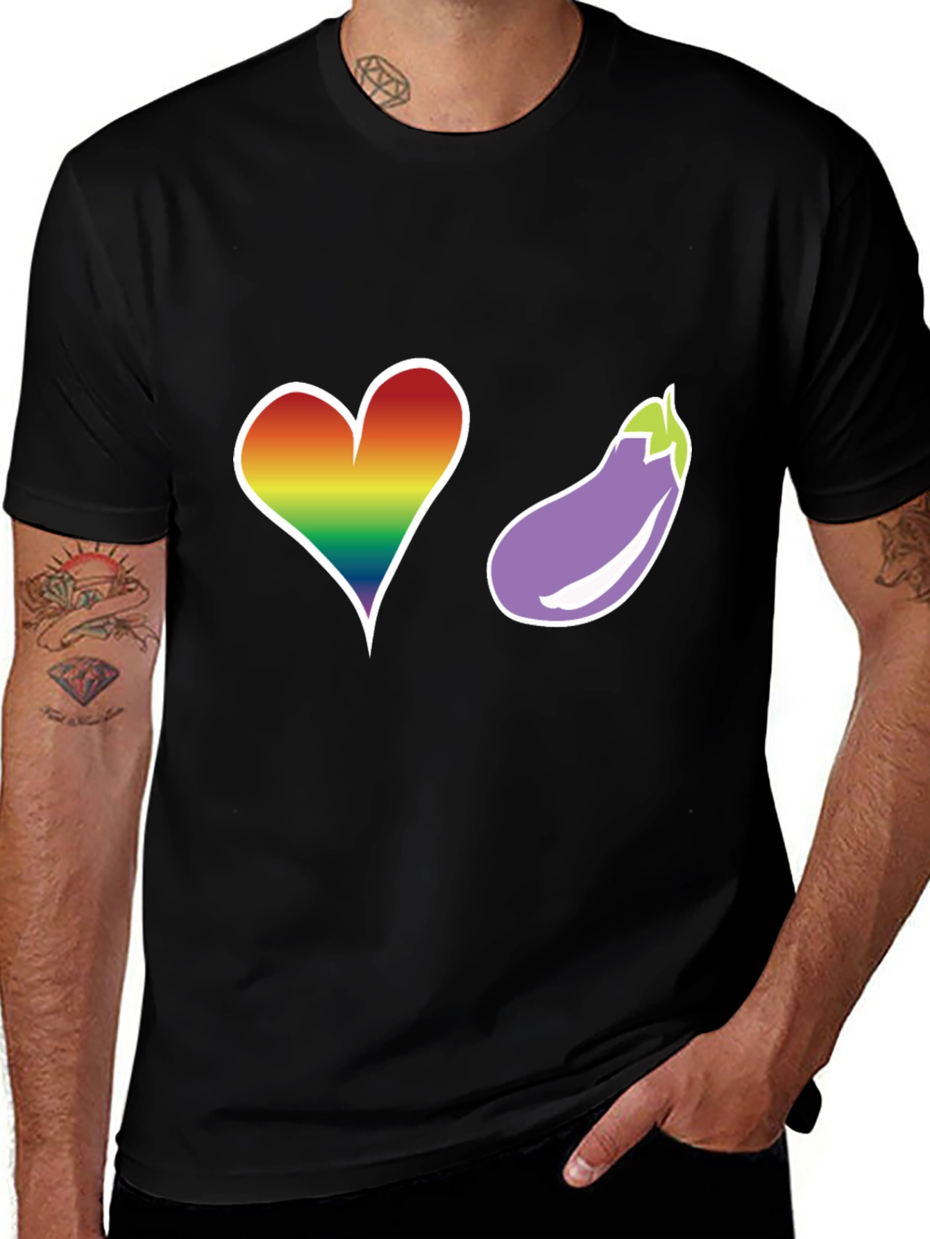 Rainbow Heart & Eggplant T-Shirt