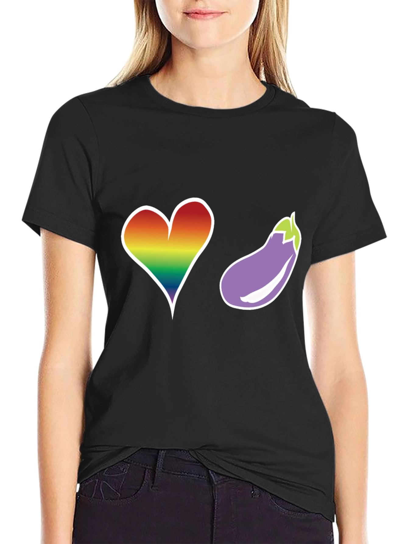 Rainbow Heart & Eggplant T-Shirt