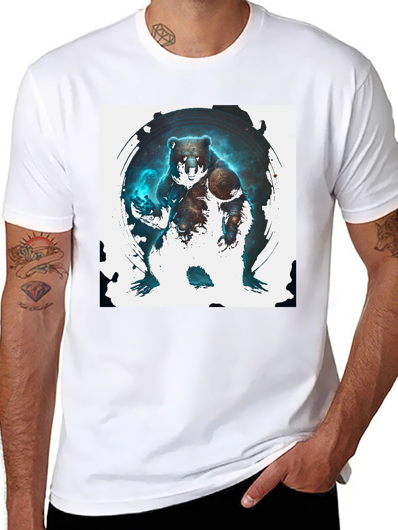 Cosmic Bear Graphic Tee - Black Cotton Blend