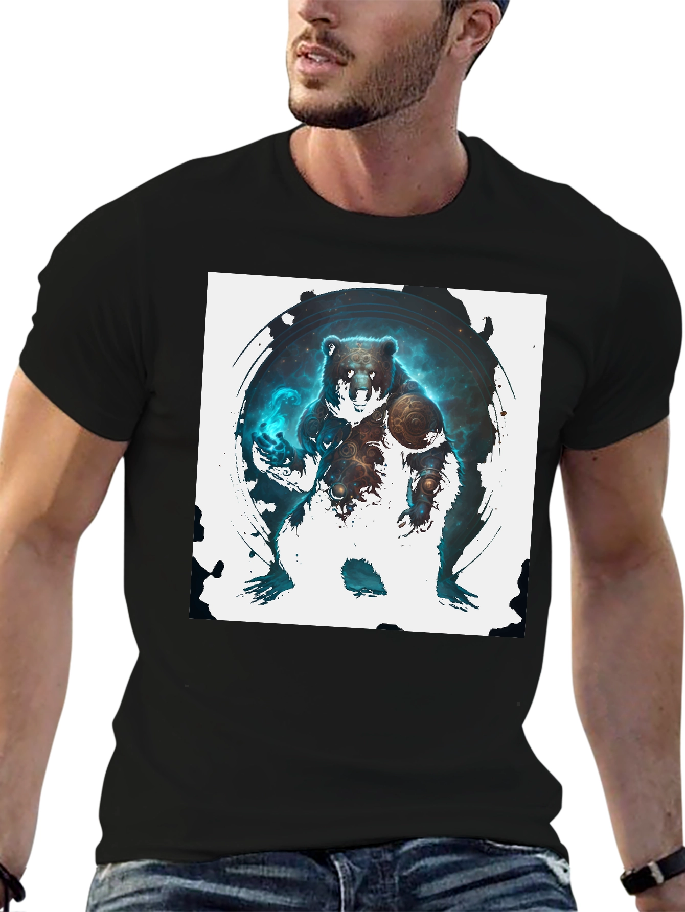 Cosmic Bear Graphic Tee - Black Cotton Blend